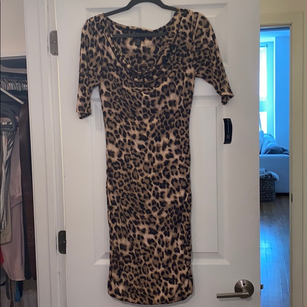 Cheetah print cowl neck dress